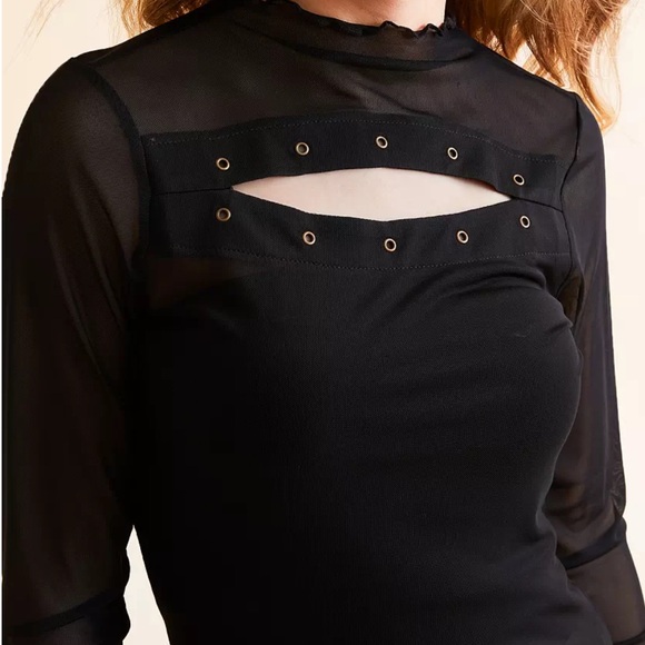 Gilded Intent Black Cut-Out Mesh Top - Picture 3 of 6